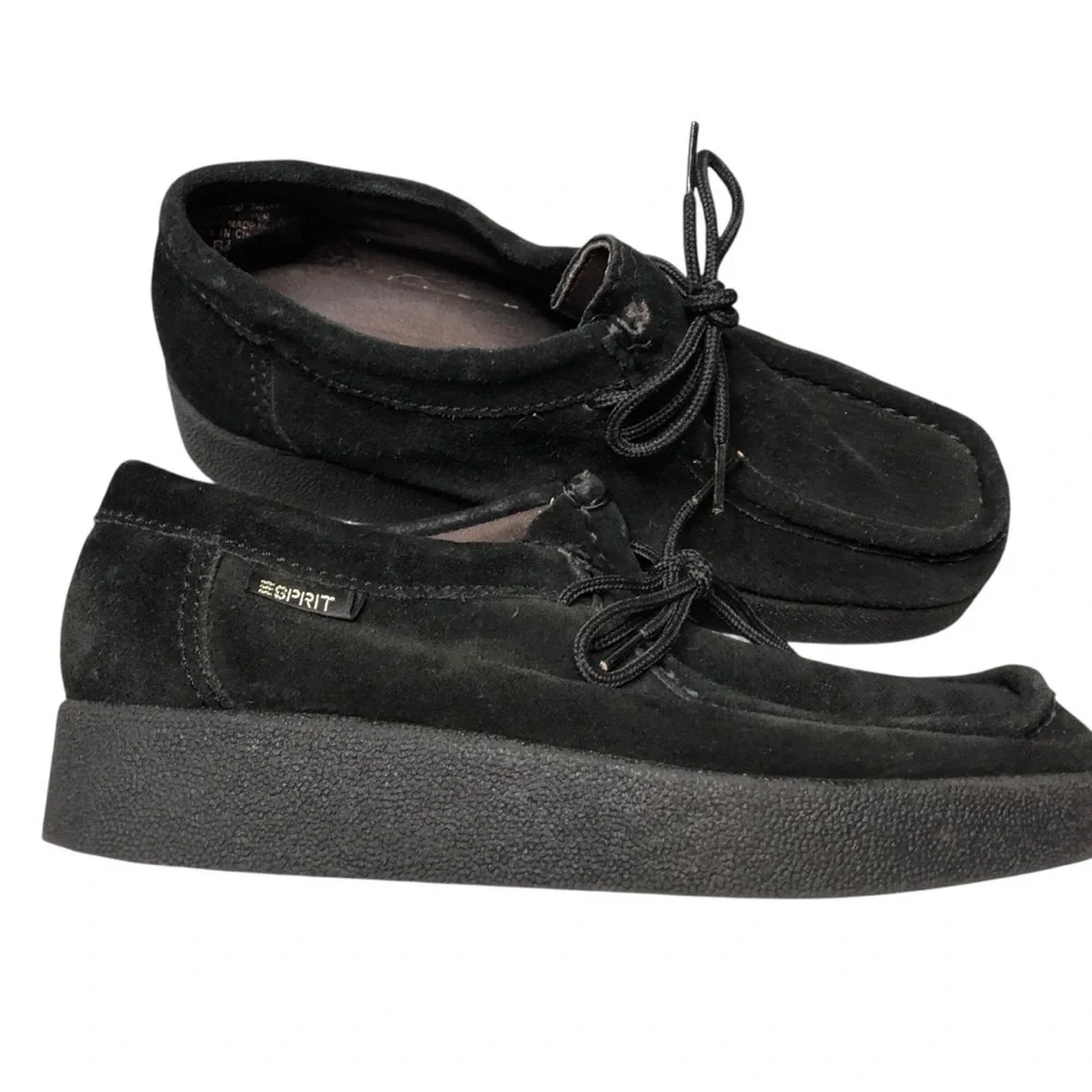 Vtg 90's Y2K Esprit Suede Loafer Black Platform Square Toe Sz 6.5 Retro Grunge